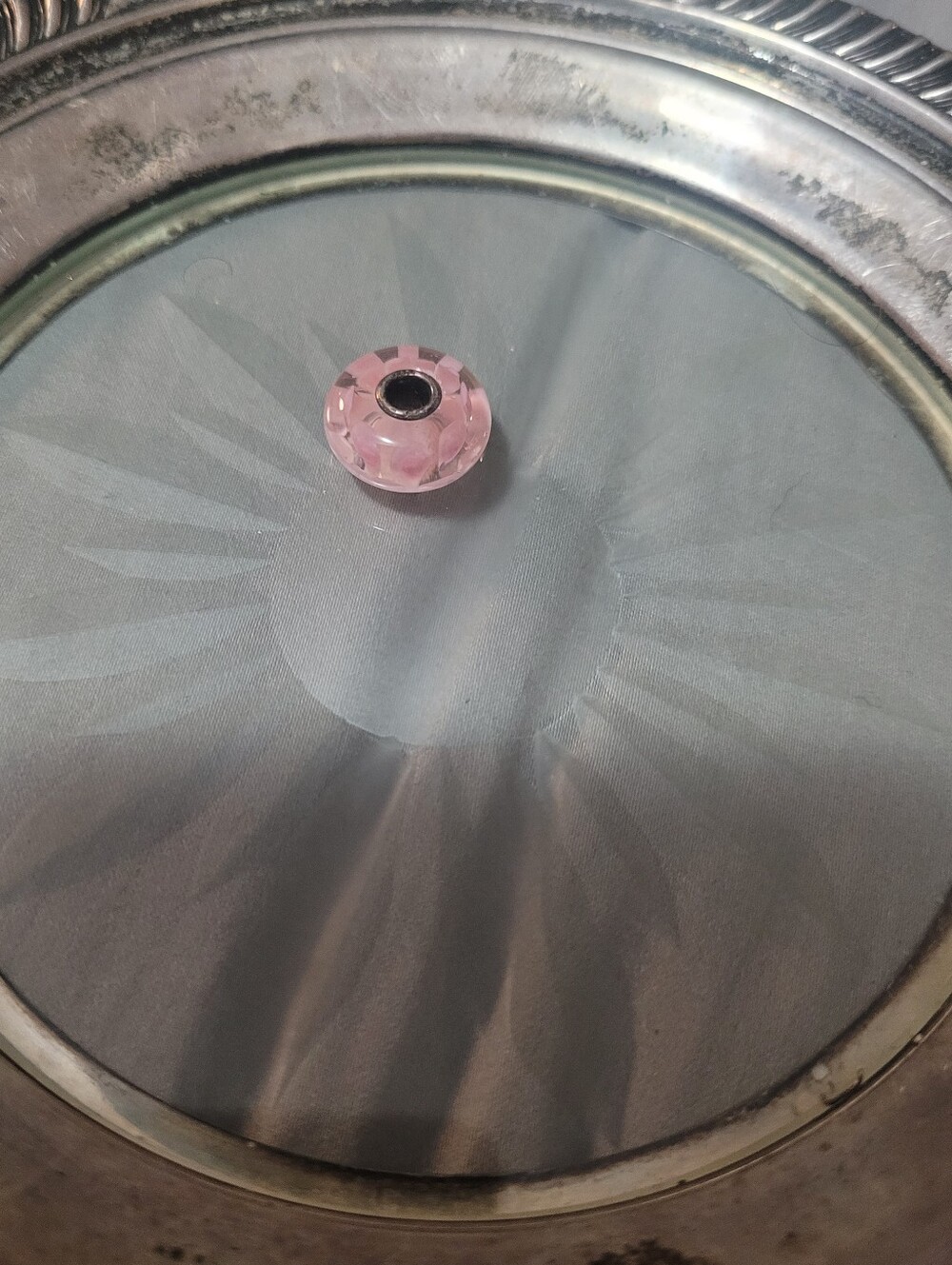 Faceted Pink Glass European Sterling Silver Charm Bead